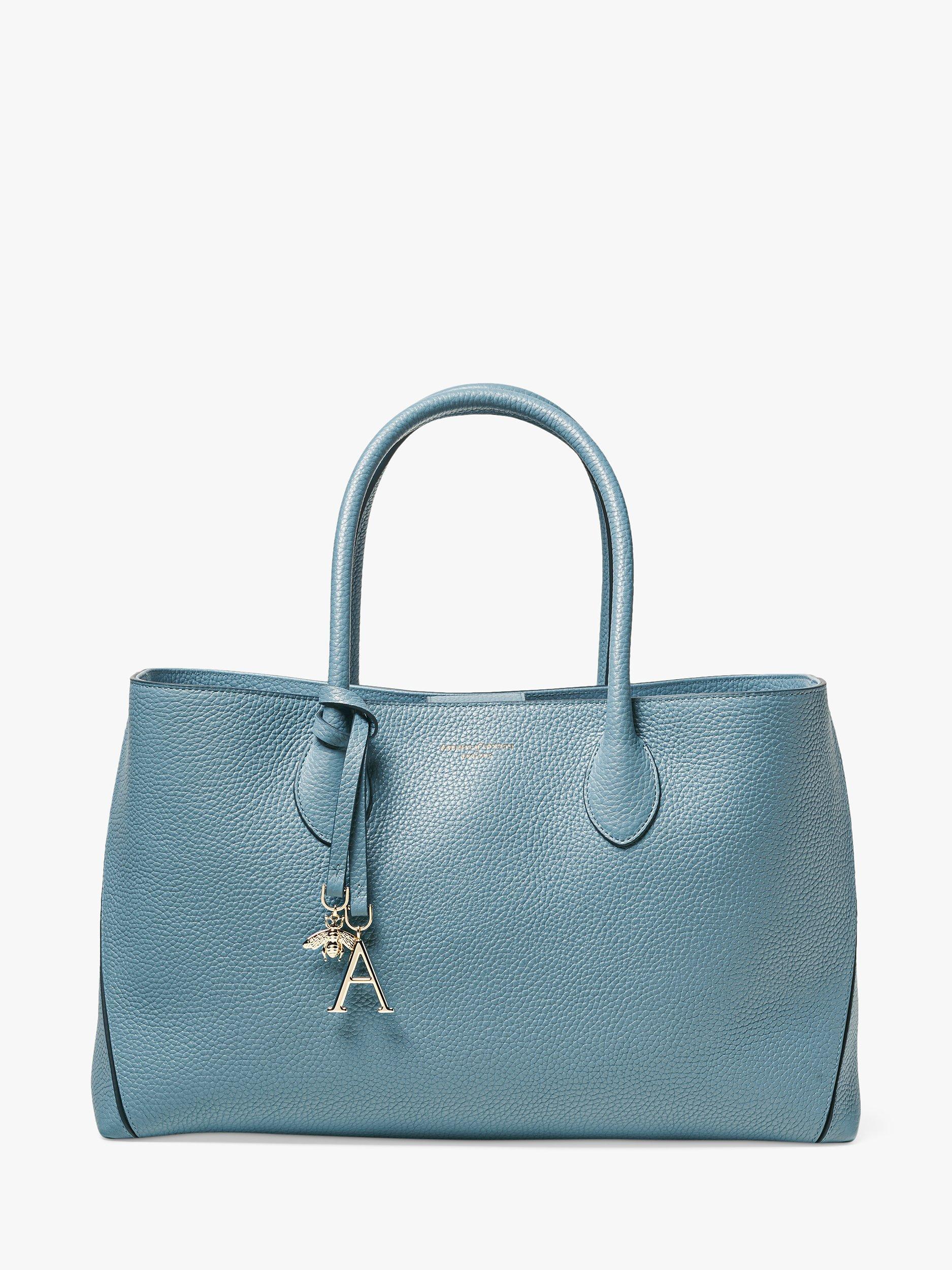 Product image 1 of 7, which shows Aspinal of London Pebble Leather London Tote Bag, Cornflower