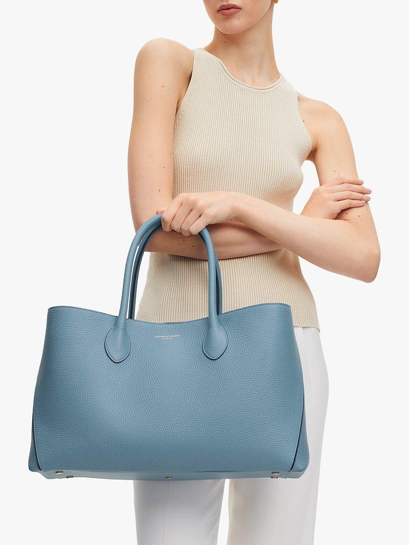 Product image 5 of 7, which shows Aspinal of London Pebble Leather London Tote Bag, Cornflower