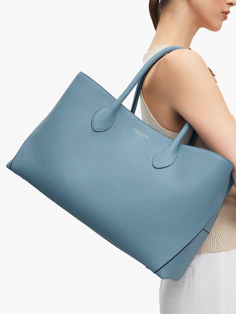 Product image 6 of 7, which shows Aspinal of London Pebble Leather London Tote Bag, Cornflower
