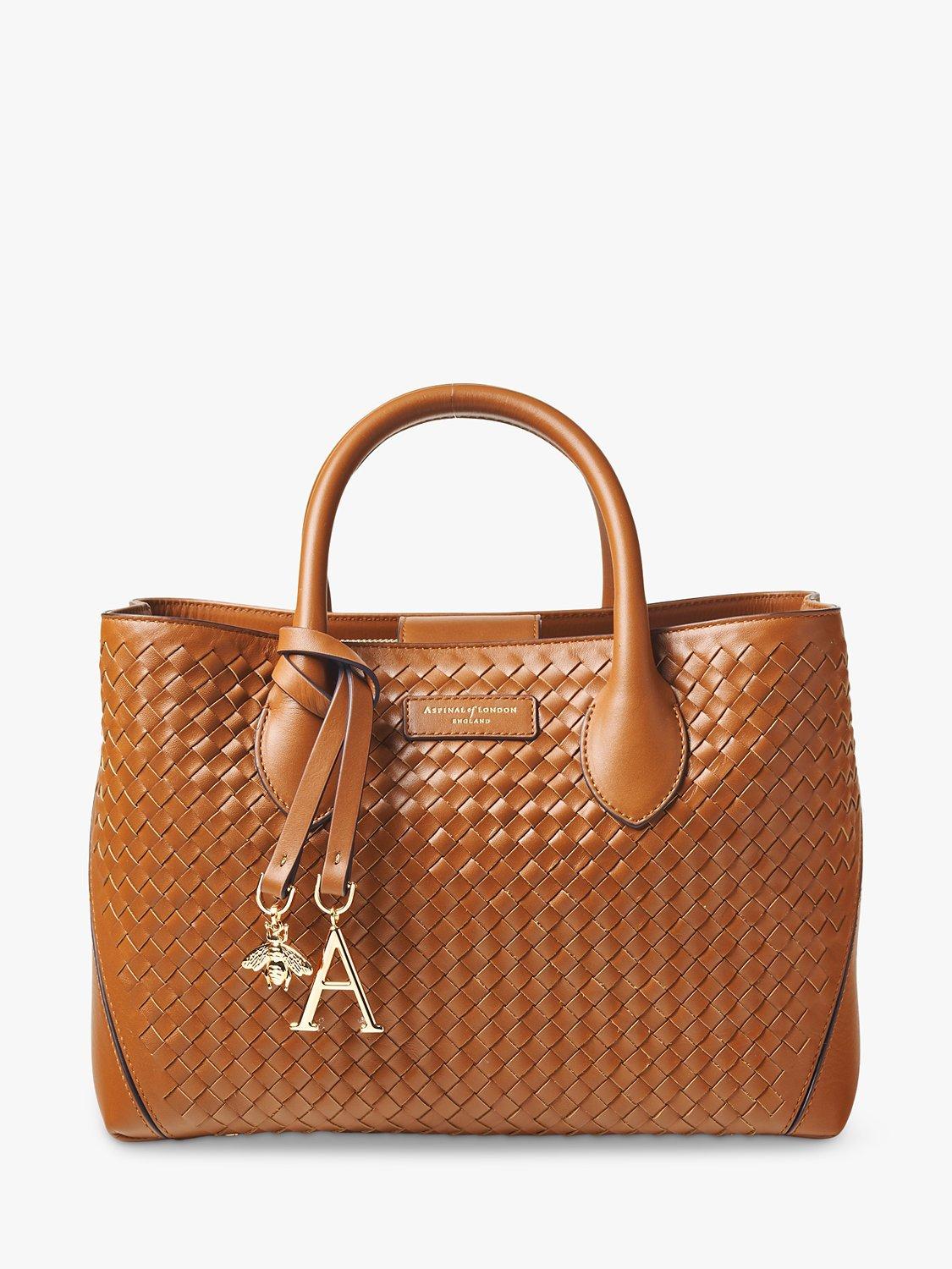 Product image 2 of 8, which shows Aspinal of London Slot Weave Leather London Midi Tote Bag, Tan
