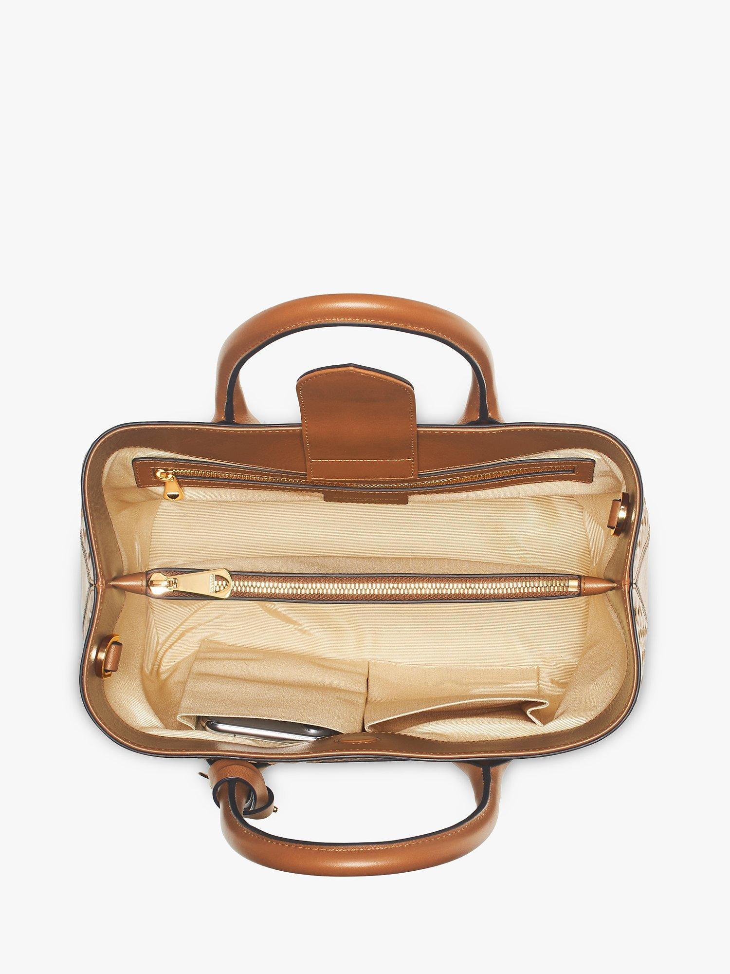 Product image 5 of 8, which shows Aspinal of London Slot Weave Leather London Midi Tote Bag, Tan