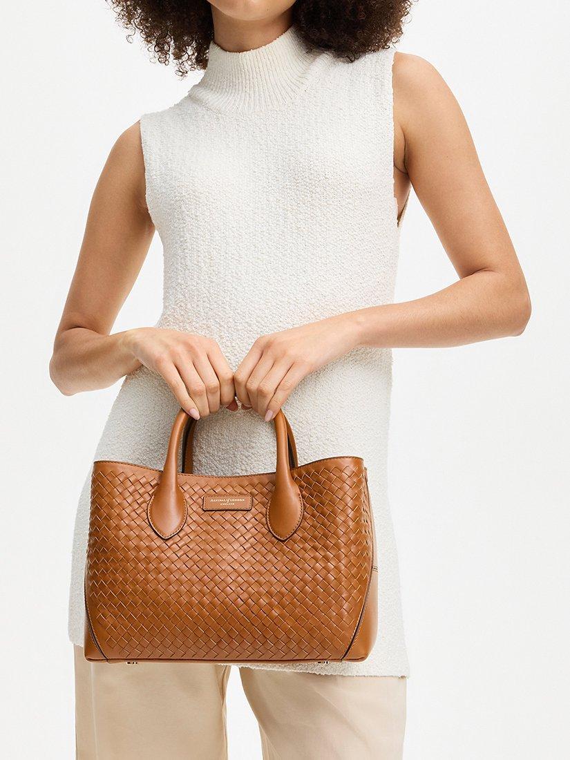 Product image 7 of 8, which shows Aspinal of London Slot Weave Leather London Midi Tote Bag, Tan