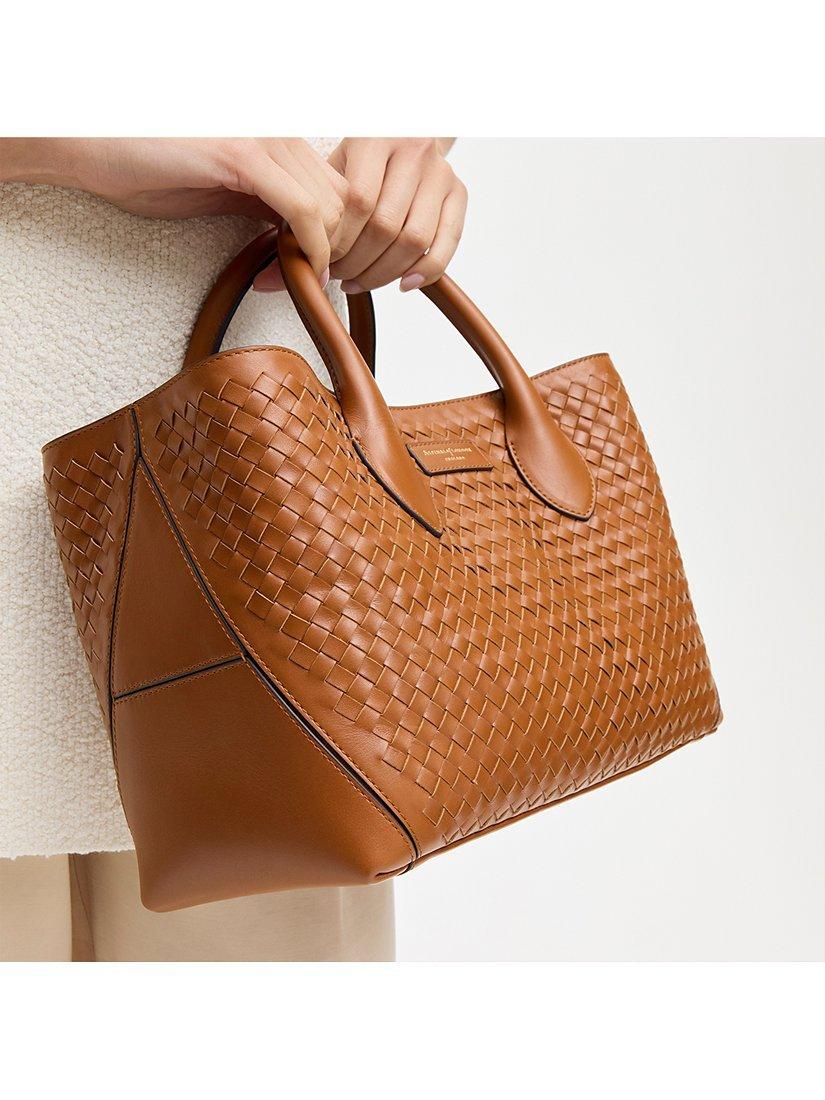 Product image 8 of 8, which shows Aspinal of London Slot Weave Leather London Midi Tote Bag, Tan