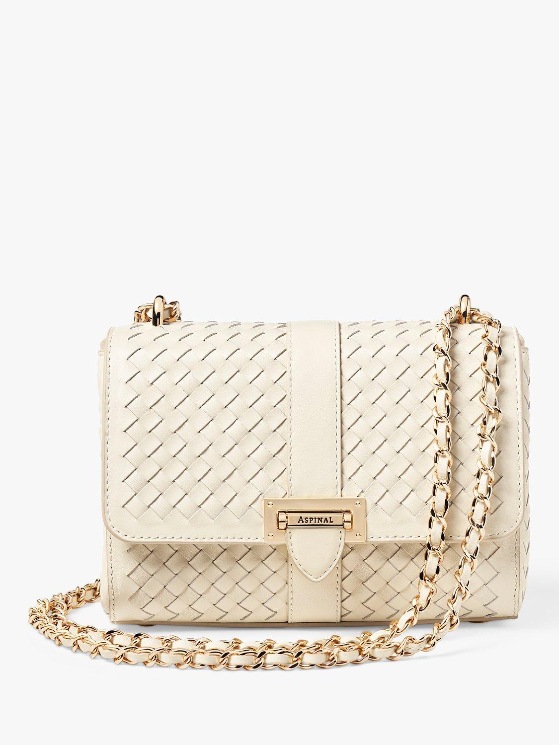 Aspinal of London Lottie Leather Slot Weave Shoulder Bag, Ivory