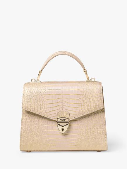 Aspinal of London Midi Mayfair Reptile Effect Cross Body Bag - view 2, Champagne