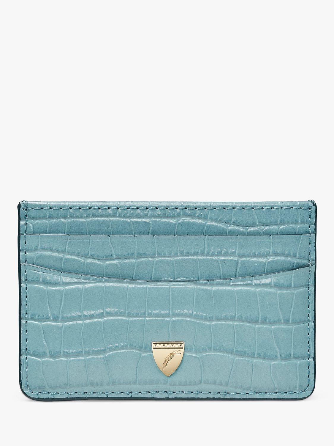 Aspinal of London Slim Croc Effect Leather Card Holder, Cornflower
