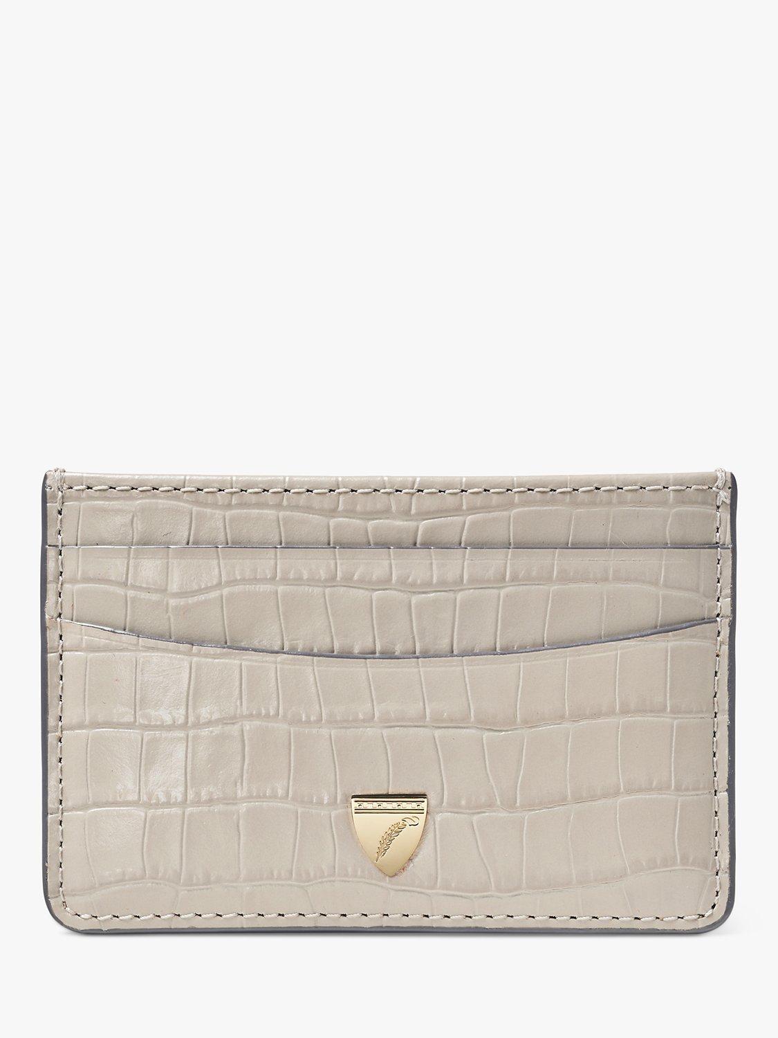 Aspinal of London Slim Croc Effect Leather Card Holder, Dove Grey
