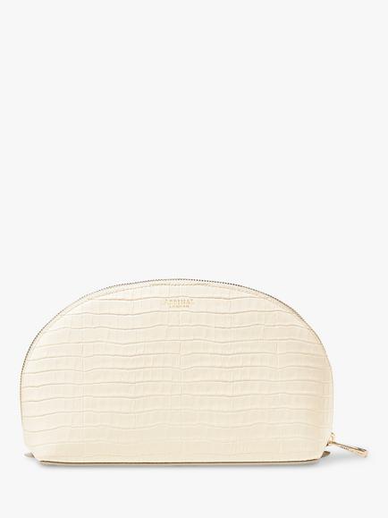 Aspinal of London Large Croc Effect Leather Cosmetic Case - view 2, Ivory