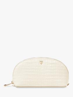 Aspinal of London Small Croc Effect Leather Makeup Bag, Ivory