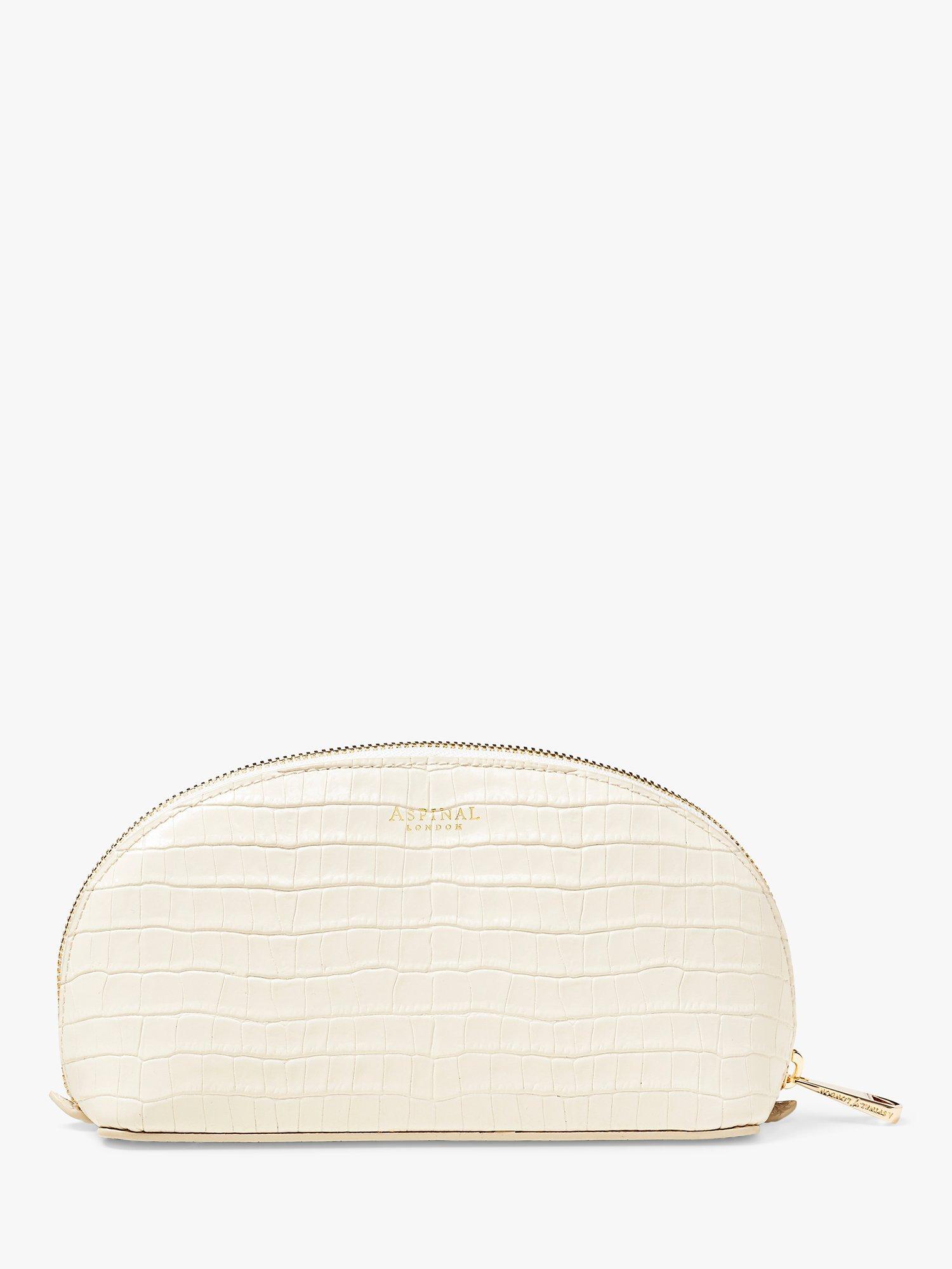 Product image 2 of 4, which shows Aspinal of London Small Croc Effect Leather Makeup Bag, Ivory
