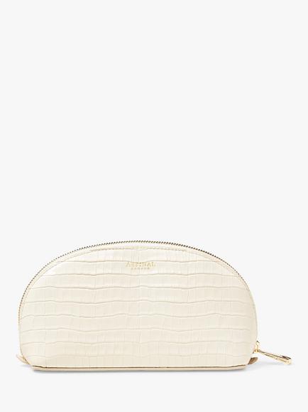 Aspinal of London Small Croc Effect Leather Makeup Bag - view 2, Ivory