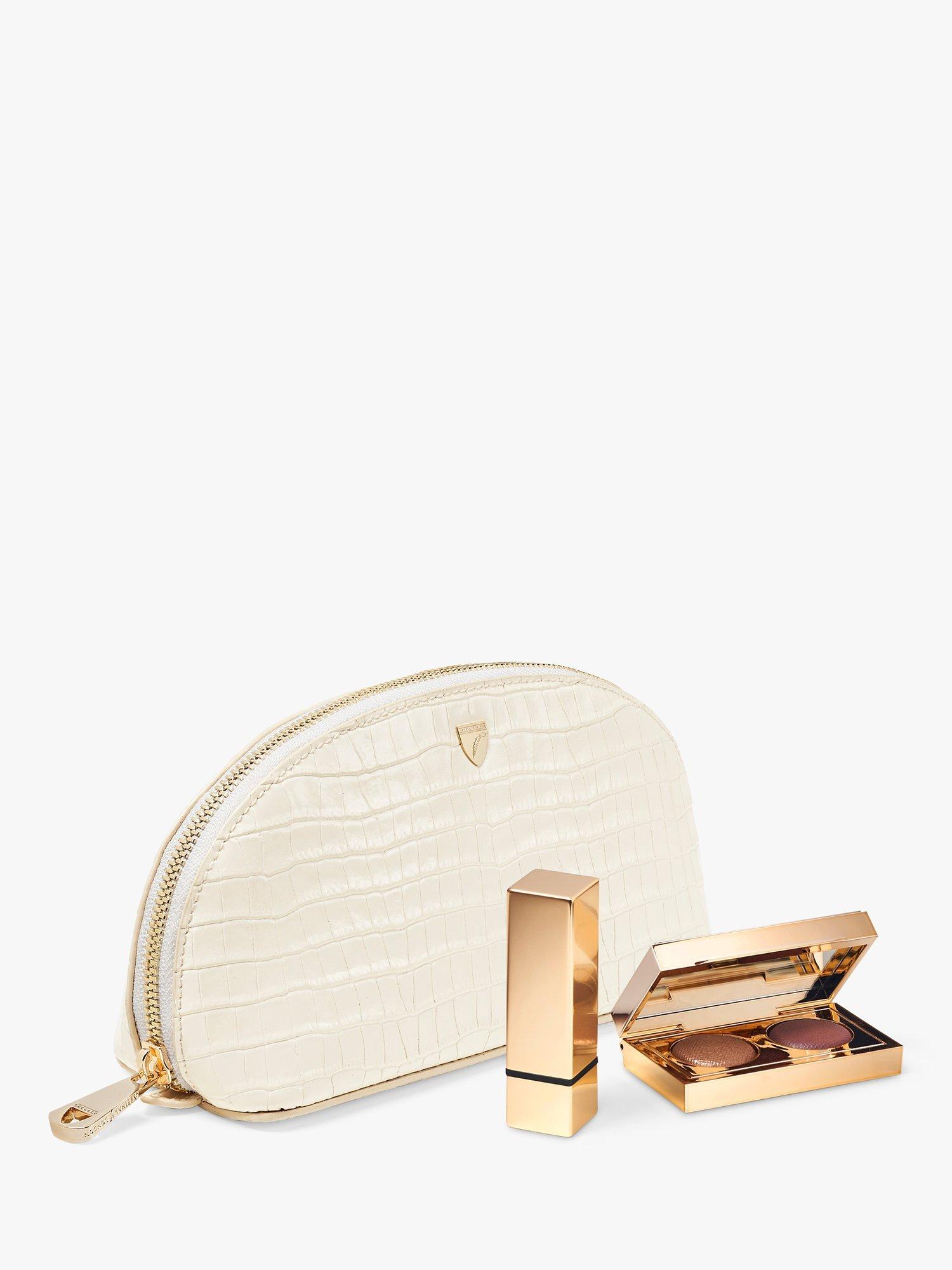 Product image 3 of 4, which shows Aspinal of London Small Croc Effect Leather Makeup Bag, Ivory