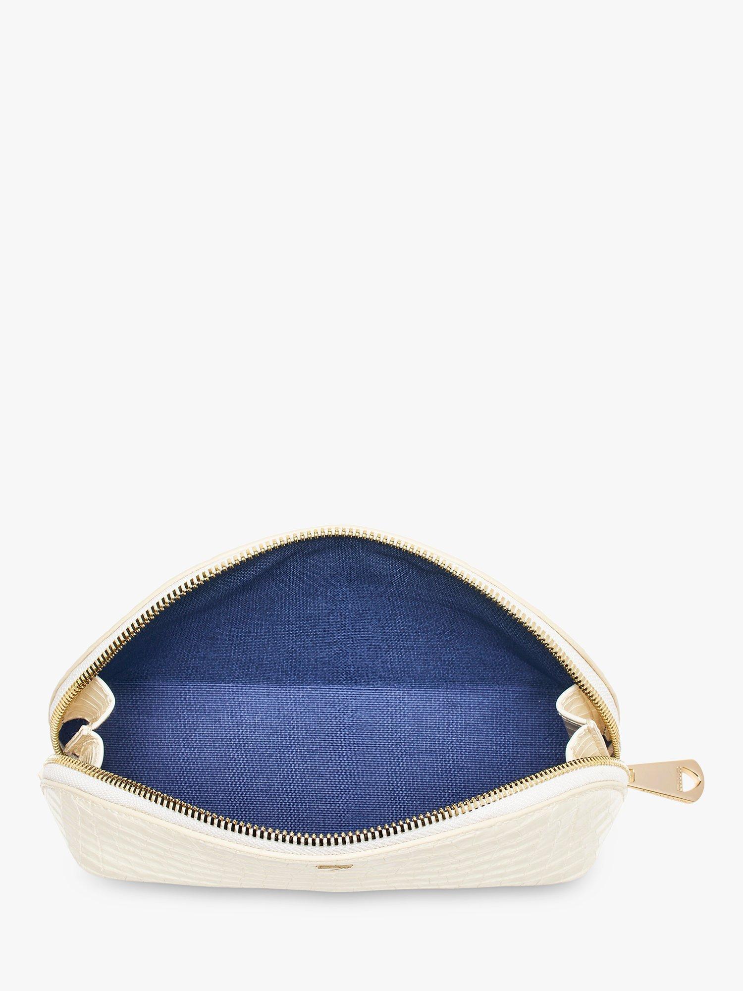 Product image 4 of 4, which shows Aspinal of London Small Croc Effect Leather Makeup Bag, Ivory