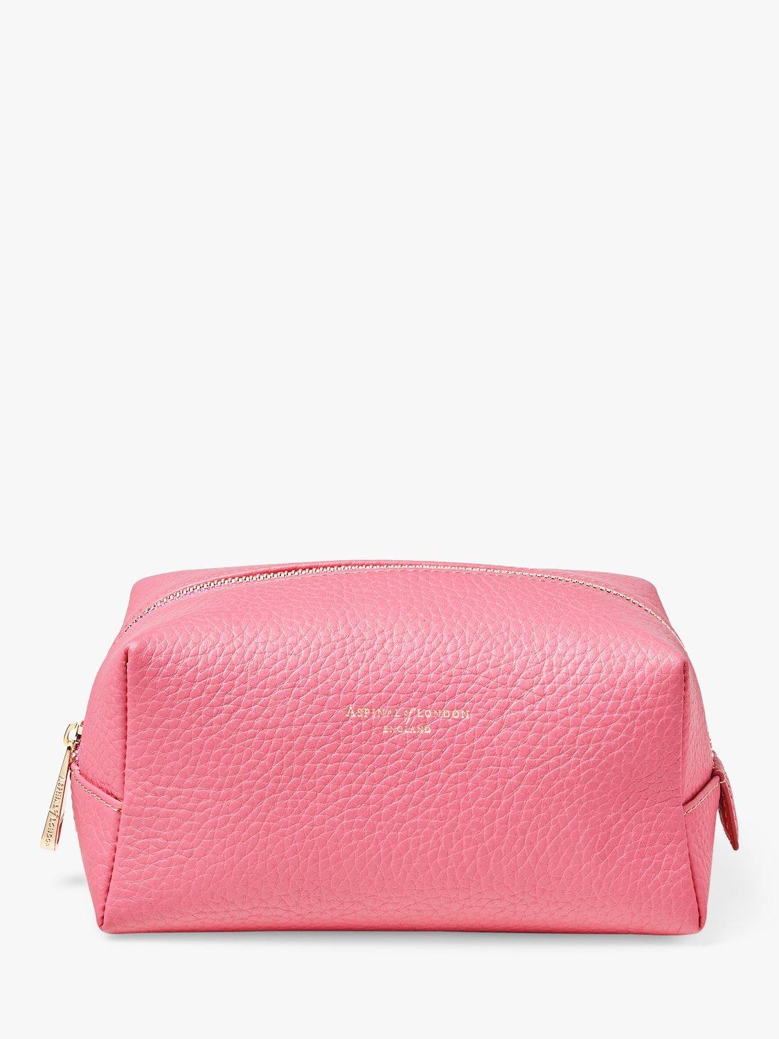Product image 1 of 4, which shows Aspinal of London Medium Pebble Leather Makeup Bag, Candy Pink