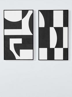 John Lewis 'Modernist' Framed Hand Painted 3D Canvas, Set of 2, 100 x 60cm, Black/White, White