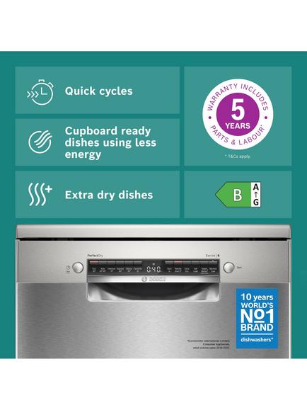 Bosch Series 6 Freestanding Dishwasher with PerfectDry, SMS6ZCW10G, SMS6ZCI10G - view 2, Silver Inox