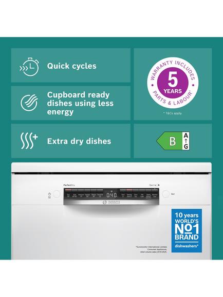 Bosch Series 6 Freestanding Dishwasher with PerfectDry, SMS6ZCW10G, SMS6ZCI10G - view 2, White