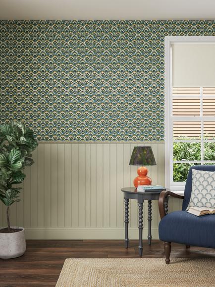 John Lewis Astra Wallpaper, Dark Peacock - view 2, Dark Peacock