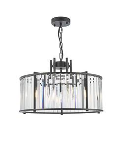 Där Kiran Glass 5 Arm Pendant Ceiling Light, Satin Black