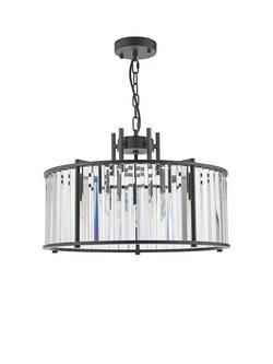 Där Kiran Glass 5 Arm Pendant Ceiling Light - view 2, Satin Black