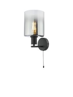 Där Savannah Glass Wall Light, Black/Smoked, Black/Smoked
