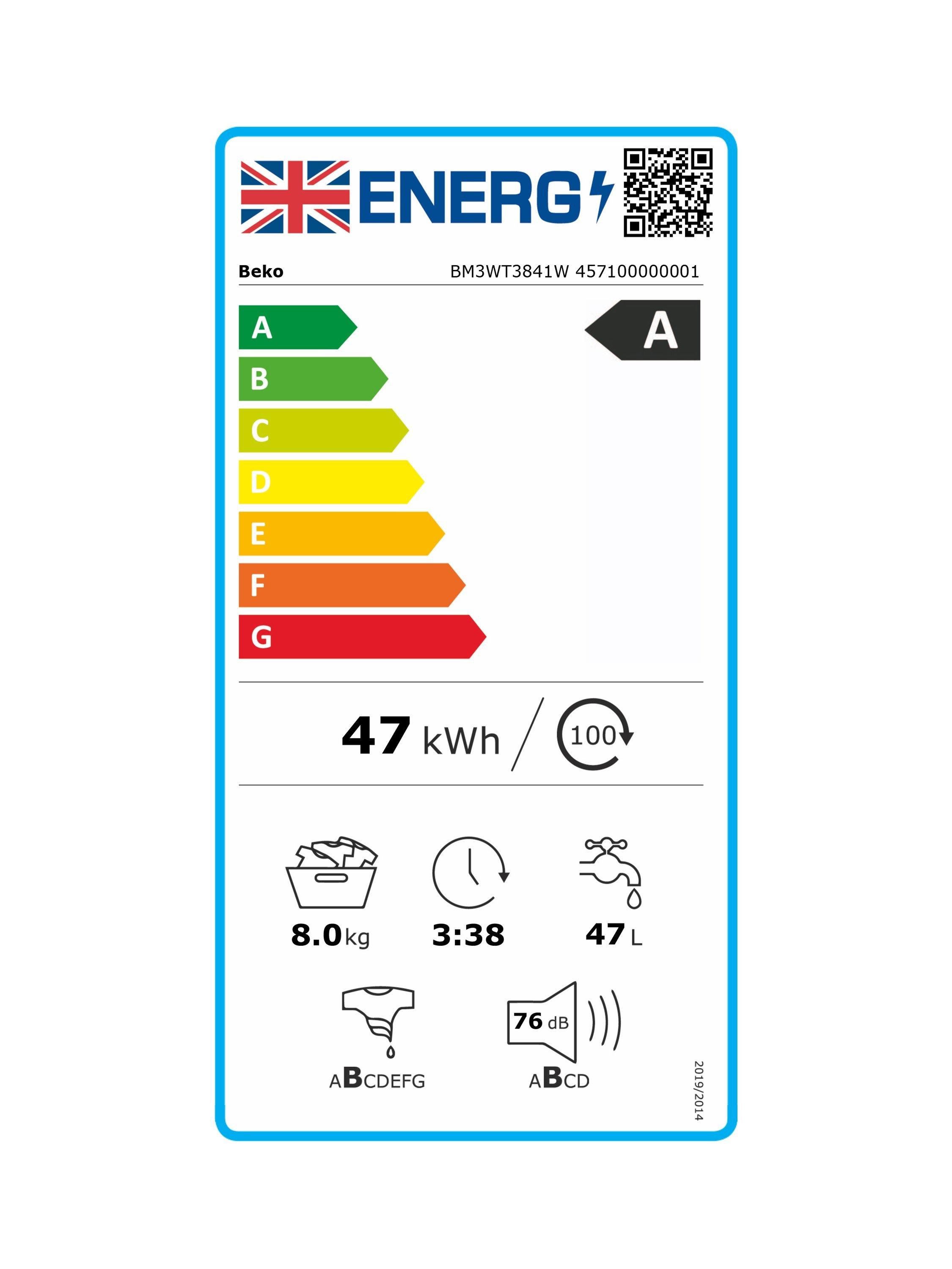This item is rated A for energy efficiency on a scale from A (most efficient) to G (least efficient).