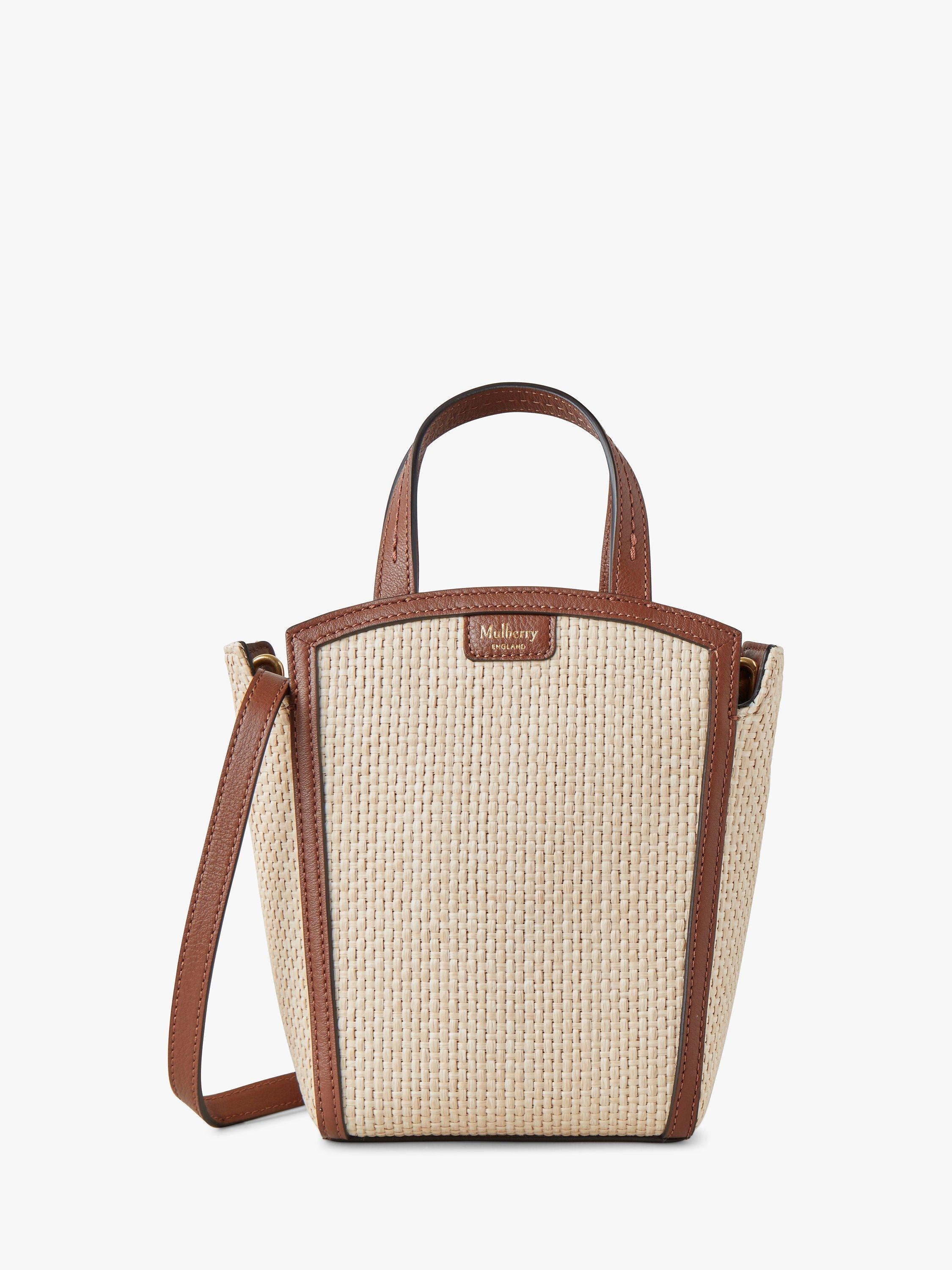 Mulberry Clovelly Mini Raffia Tote Bag Ecru Bright Oak