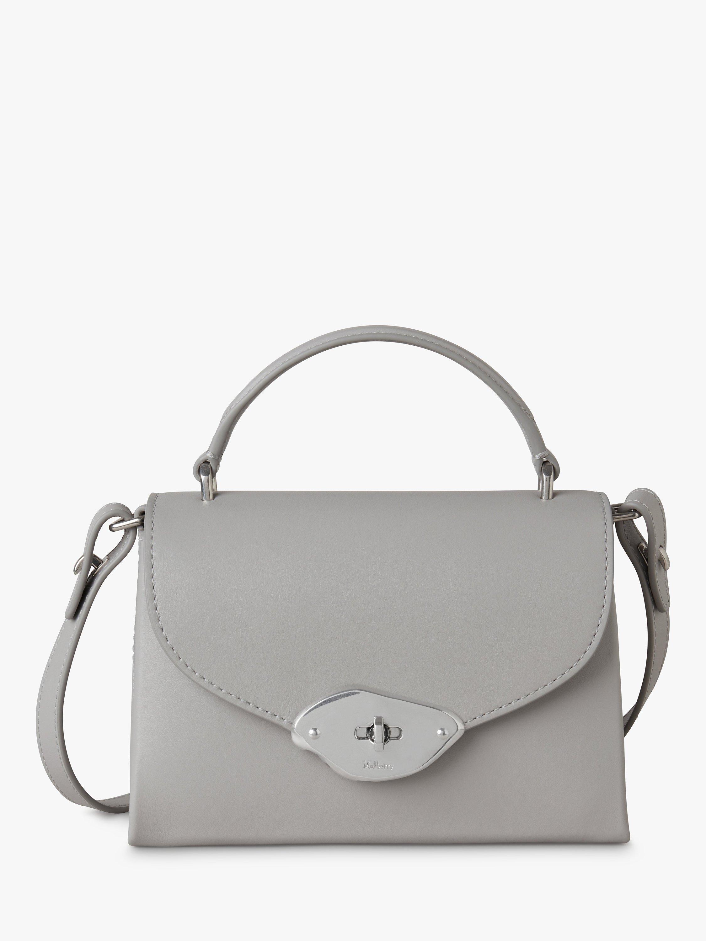 Mulberry Small Lana Gloss Leather Top Handle Bag Pale Grey