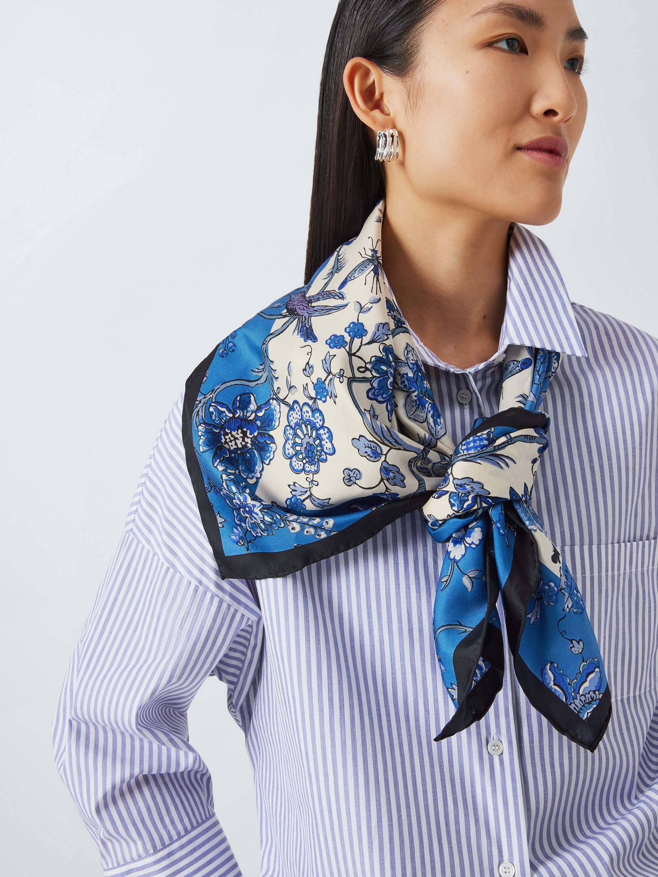 Weekend MaxMara Onesto Rose Print Silk Scarf, Blue/Multi