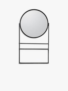 Gallery Direct Bessemer Round Metal Frame Wall Mirror & Shelf, 75 x 42cm, Black