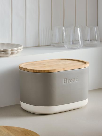 John Lewis Dipped Glaze Stoneware Bread Bin, Grey - view 2, Grey