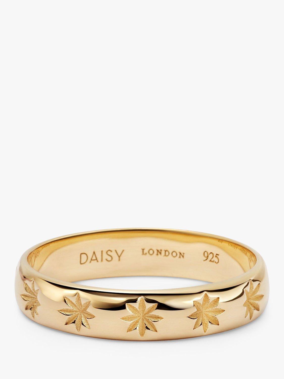 Product image 1 of 4, which shows Daisy London Star Engraved Band Ring, Gold, P