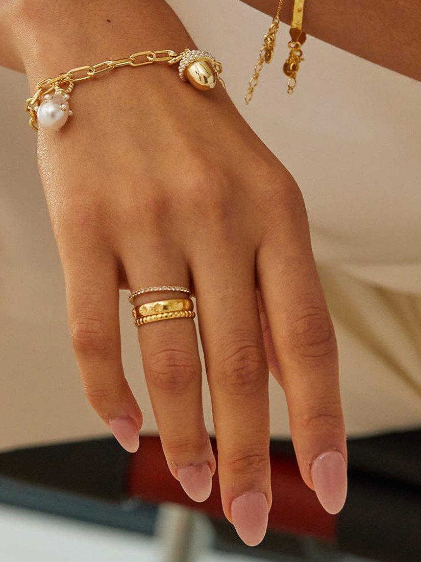 Product image 3 of 4, which shows Daisy London Star Engraved Band Ring, Gold, P