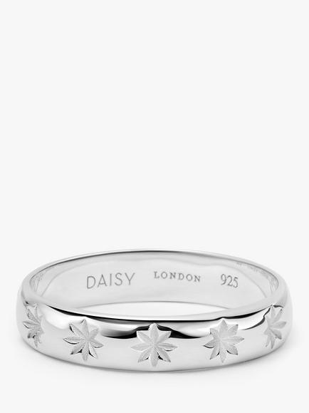Daisy London Star Engraved Band Ring, Silver, Silver