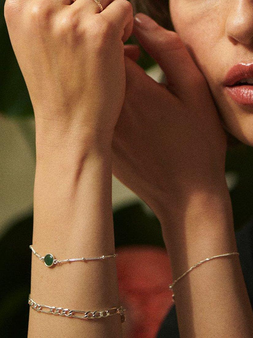 Product image 3 of 5, which shows Daisy London Gemstone Bobble Chain Bracelet, Silver/Aventurine