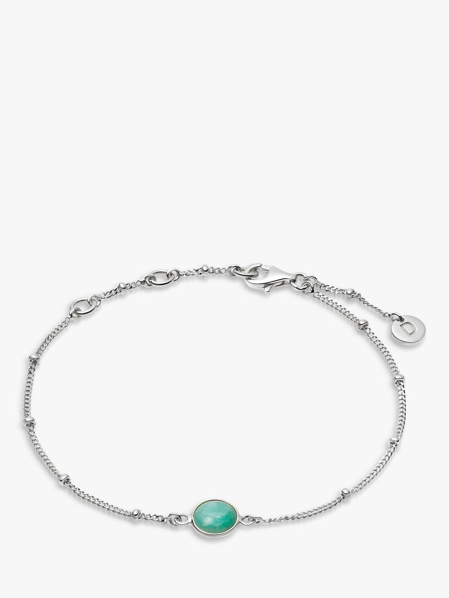 Product image 1 of 4, which shows Daisy London Gemstone Bobble Chain Bracelet, Silver/Amazonite