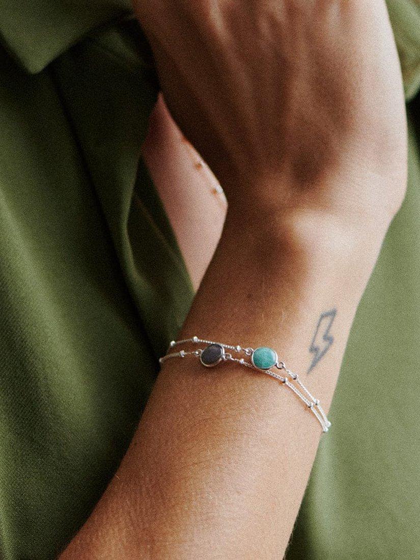 Product image 2 of 4, which shows Daisy London Gemstone Bobble Chain Bracelet, Silver/Amazonite