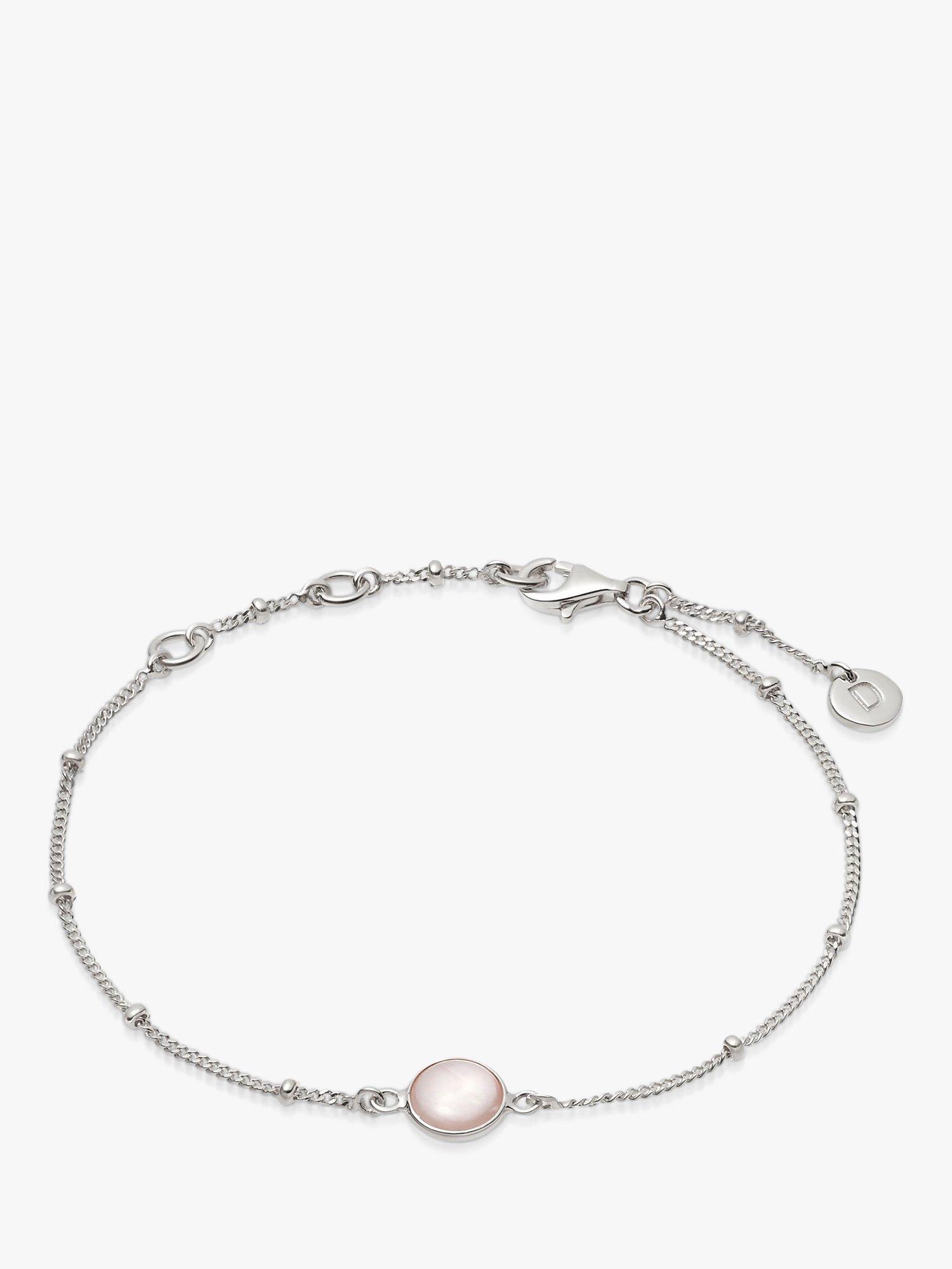 Product image 1 of 3, which shows Daisy London Gemstone Bobble Chain Bracelet, Silver/Rose Quartz