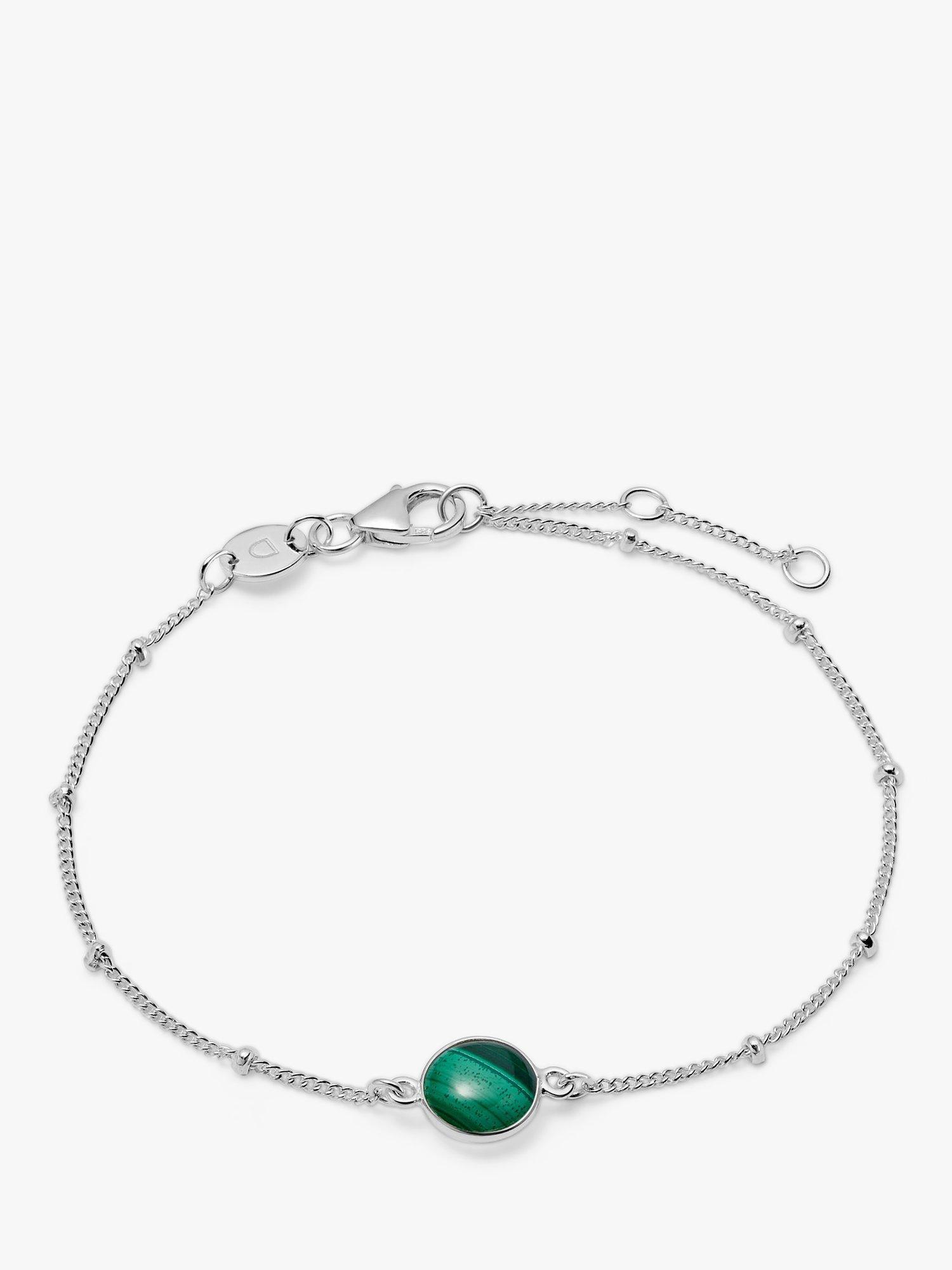 Product image 1 of 4, which shows Daisy London Gemstone Bobble Chain Bracelet, Silver/Malachite