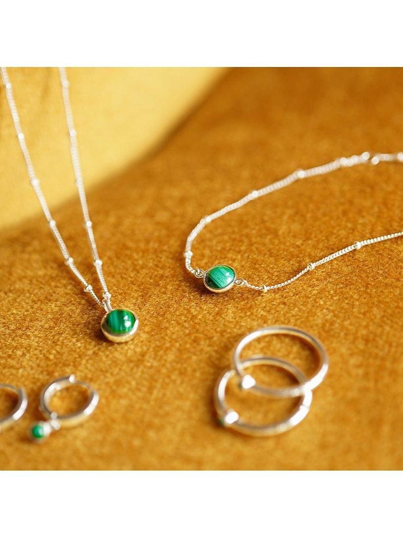 Product image 2 of 4, which shows Daisy London Gemstone Bobble Chain Bracelet, Silver/Malachite