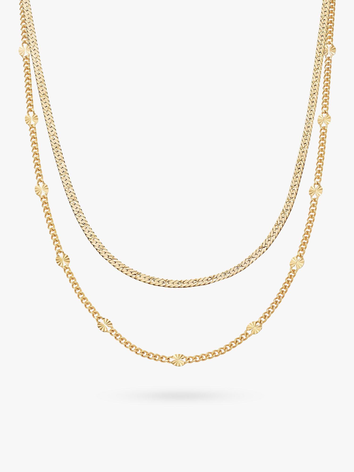 Product image 1 of 3, which shows Daisy London Sunburst Engraved Layered Chain Necklace, Gold