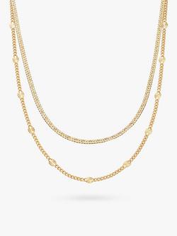 Daisy London Sunburst Engraved Layered Chain Necklace, Gold, Gold