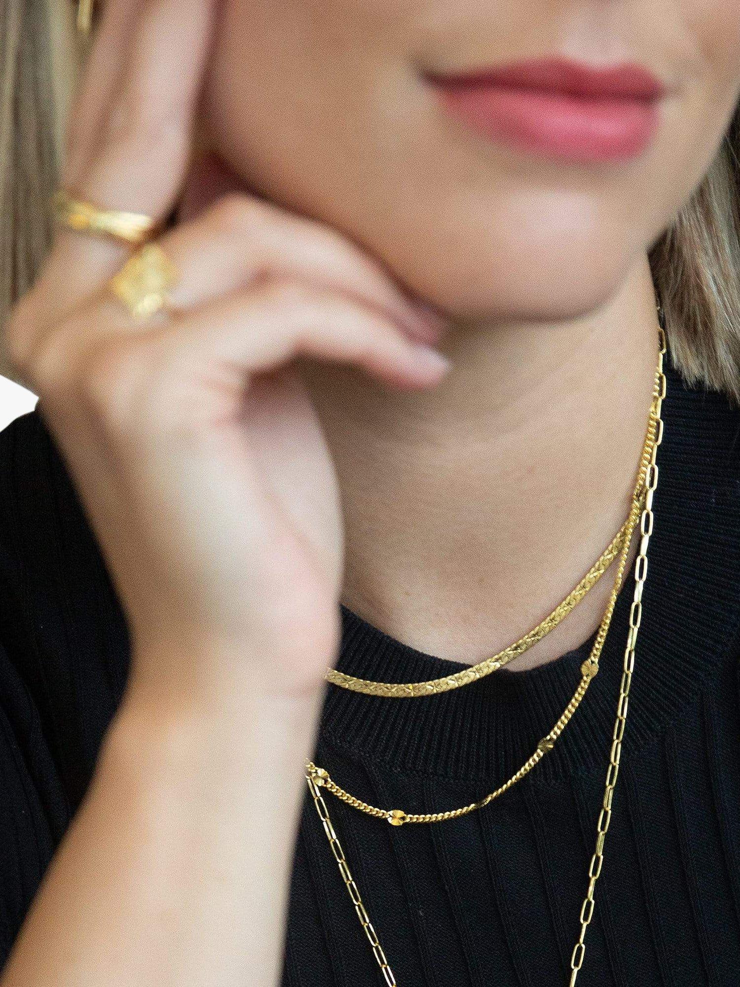 Product image 2 of 3, which shows Daisy London Sunburst Engraved Layered Chain Necklace, Gold