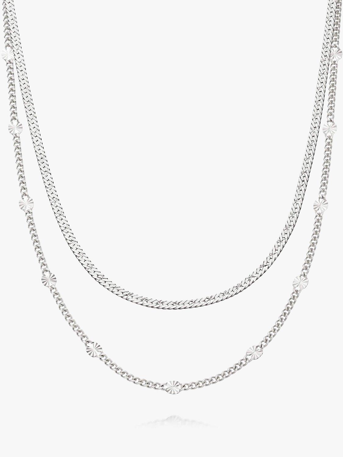 Product image 1 of 3, which shows Daisy London Sunburst Engraved Layered Chain Necklace, Silver