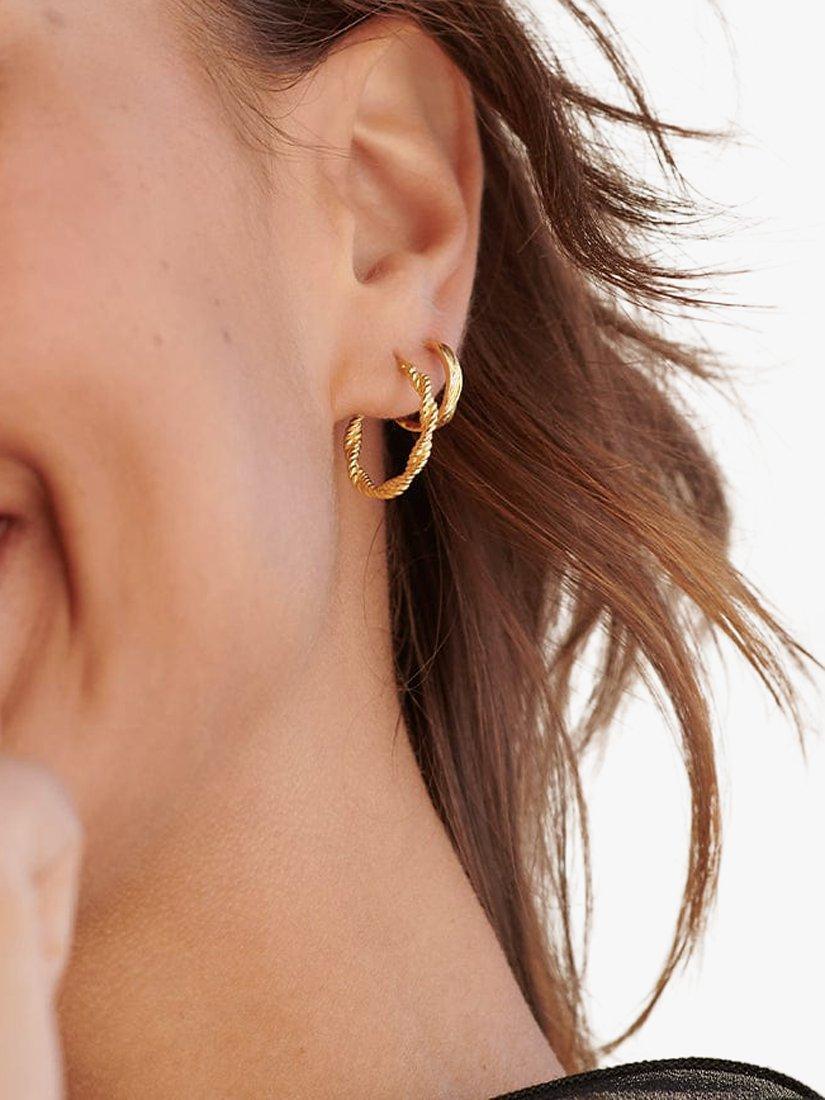 Daisy London Textured and Rope Twist Hoop Earrings, Pack of 2, Gold
