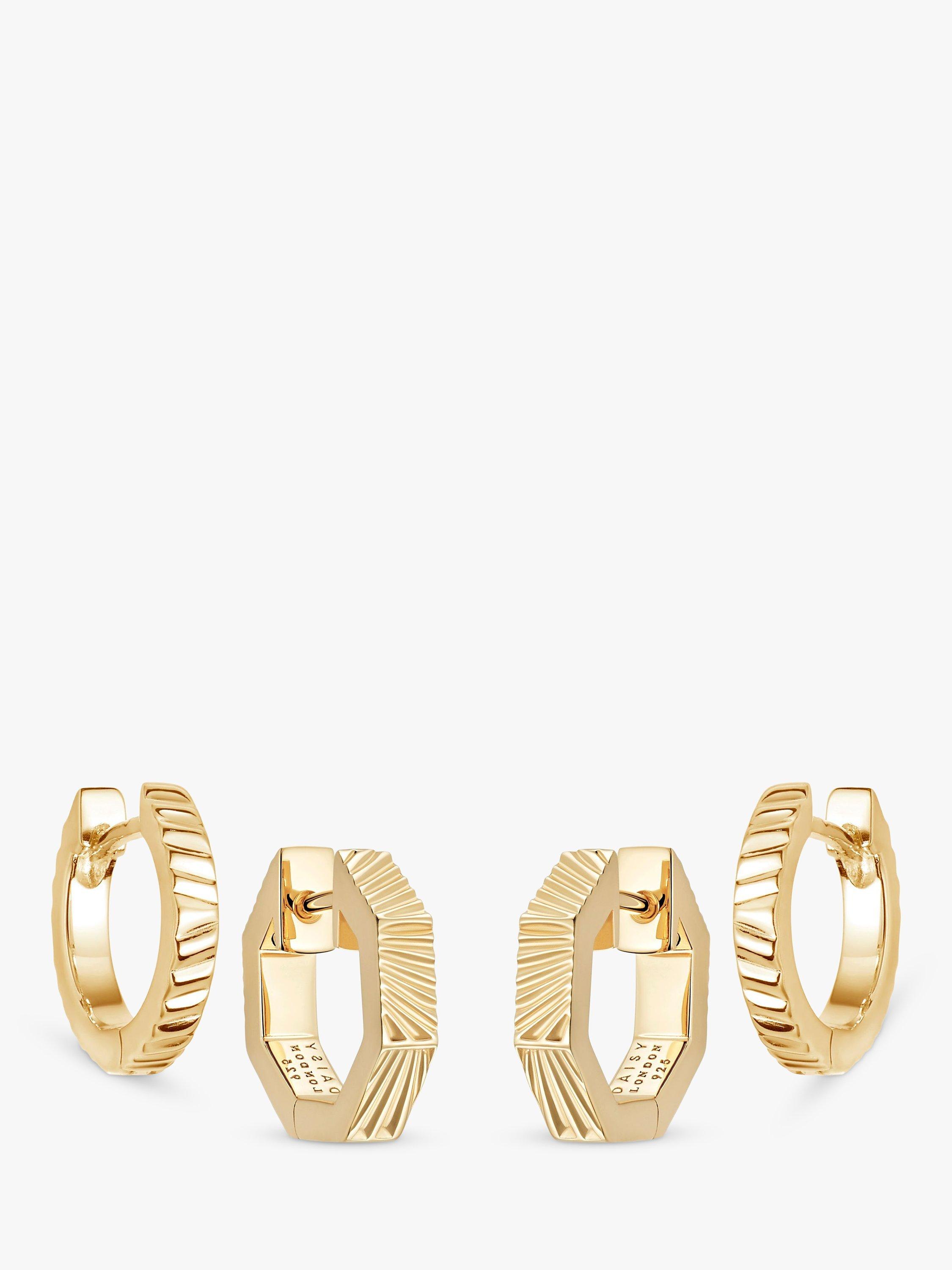 Product image 1 of 4, which shows Daisy London Textured Huggie Hoop Earrings, Pack of 2 Pairs, Gold