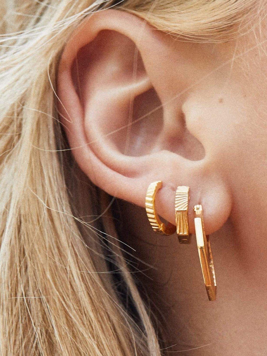 Product image 3 of 4, which shows Daisy London Textured Huggie Hoop Earrings, Pack of 2 Pairs, Gold