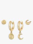 Daisy London Estée Lalonde Luna Huggie Hoops and Stud Earrings, Pack of 2 Pairs, Gold