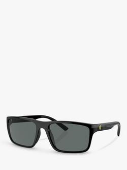 Scuderia Ferrari FZ6003U Men's Polarised Rectangular Sunglasses, Black/Black, Black/Black