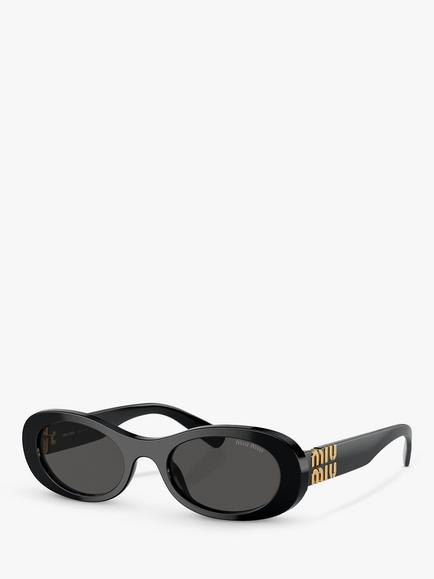 Miu Miu MU06ZS Women's Oval Sunglasses, Black, Black